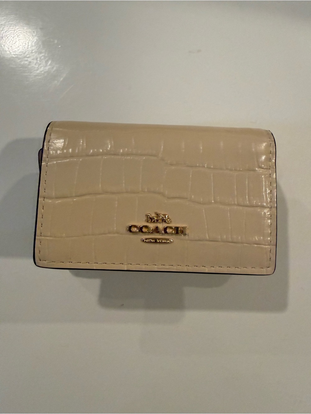 Coach Croc-Embossed Leather Card Case Wallet - Cream